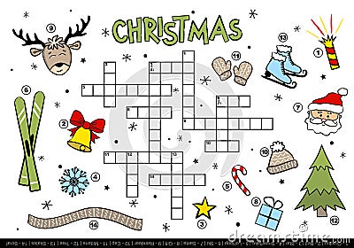 Merry Christmas crossword for kids. Children`s winter game Vector Illustration