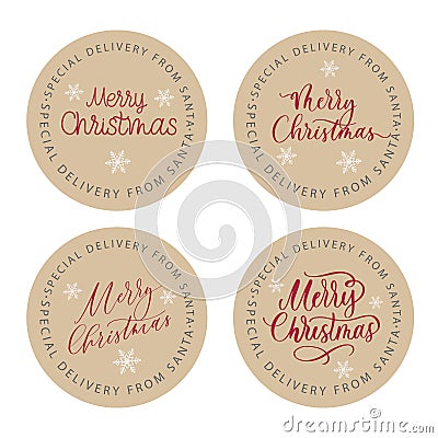 Merry Christmas Custom Kraft Brown Return Addresss Classic Round Sticker. Vector Illustration