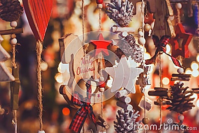 Merry christmas, cute festive decoration close up Stock Photo