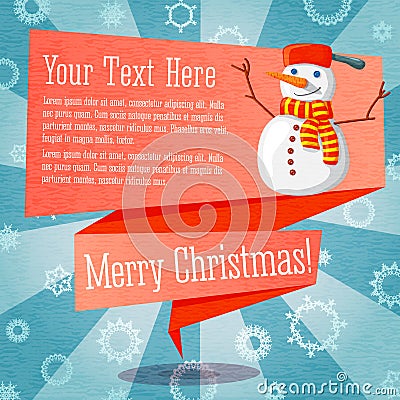 Merry Christmas cute retro banner on the craft Vector Illustration