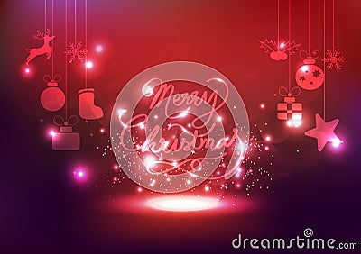 Merry Christmas, decoration, Celebration stars light neon, glowing holiday abstract background vector illustration Vector Illustration