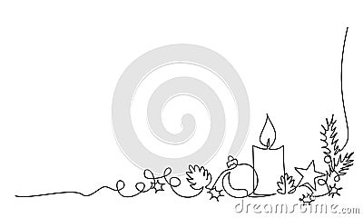 Merry Christmas decoration. Continuous one line drawing art Vector Illustration