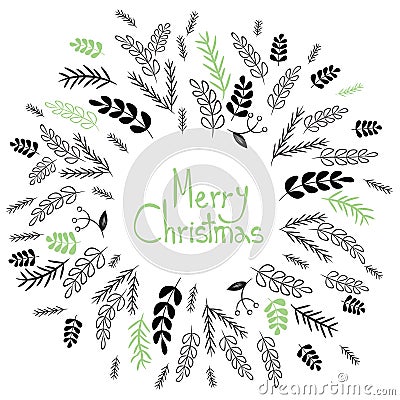 Merry Christmas! Decorative greating card. Simple holiday post card design. Vector Illustration