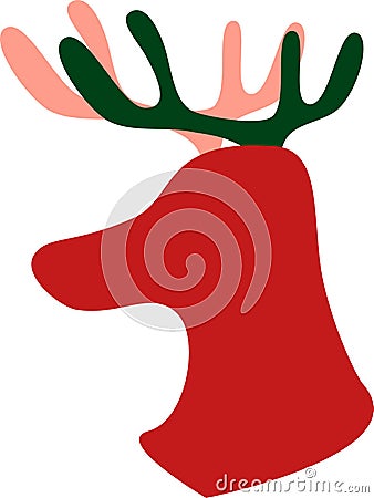 Merry Christmas Deer Head Red Green Flat Art Vector Illustration