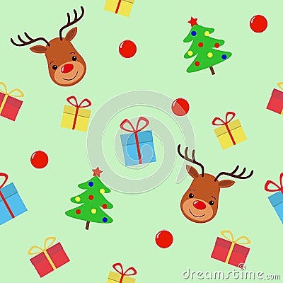 Merry Christmas with deer seamless pattern. Holiday cartoon vector. Cute wildlife animal character Stock Photo