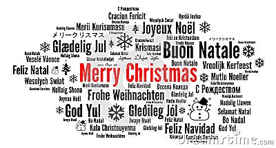 Merry Christmas in different languages word cloud Cartoon Illustration