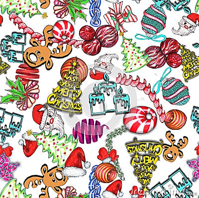 Doodle style party or celebration objects seamless background. Includes presents, noisemakers, decoration and confetti Cartoon Illustration