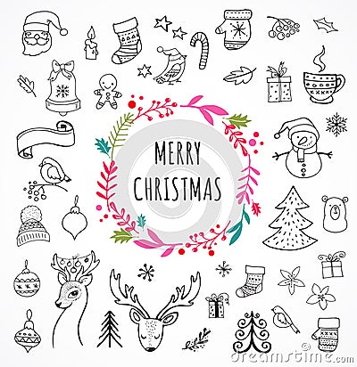 Merry Christmas - Doodle Xmas symbols, hand drawn illustrations Cartoon Illustration