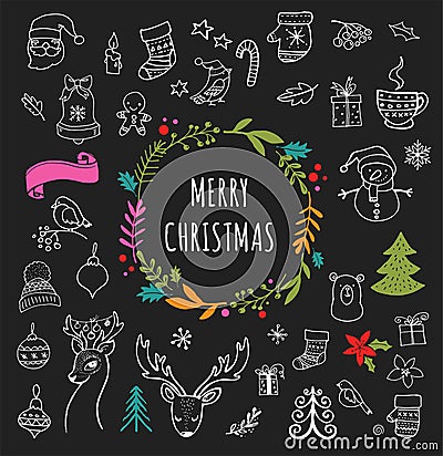 Merry Christmas - Doodle Xmas symbols, hand drawn illustrations Cartoon Illustration