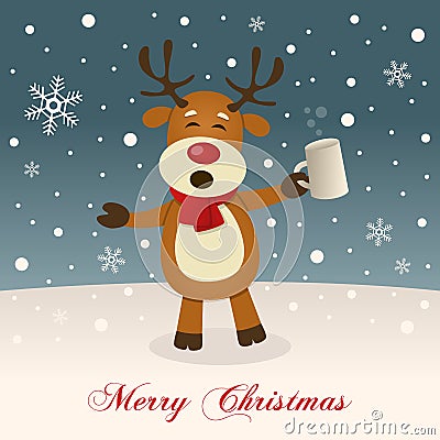 Merry Christmas with Drunk Reindeer Vector Illustration