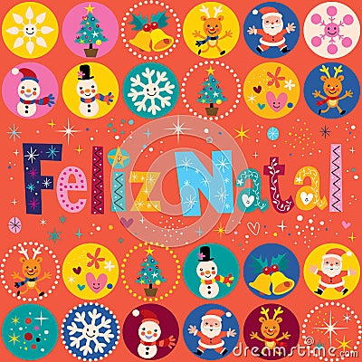 Merry Christmas Feliz Natal - portuguese - Portuguese greeting card Vector Illustration