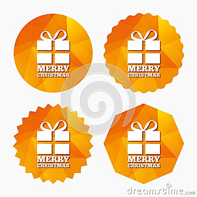 Merry christmas gift sign icon. Present symbol. Vector Illustration