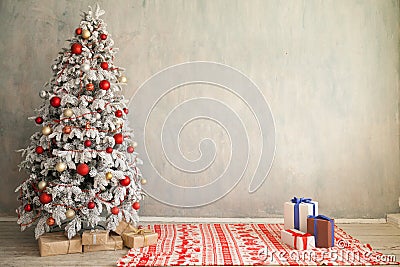 Merry Christmas gifts Interior white room holidays new year tree Stock Photo