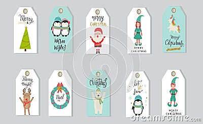 Merry christmas gifts tags hand lettering set for winter holid Vector Illustration