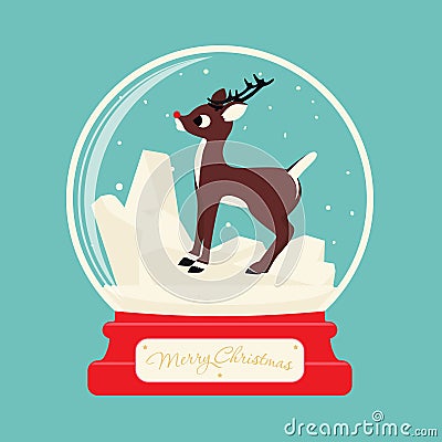 Merry christmas glass ball with Reindeer Rudolf Vector Illustration