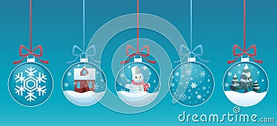 Merry christmas glass ball with toys inside set. Vector illustration Vector Illustration