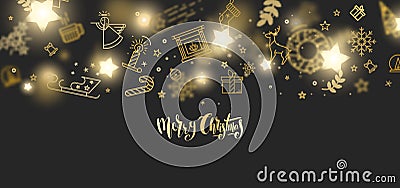 Merry Christmas gold glitter lettering design. Vector Illustration