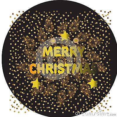Merry Christmas gold glittering lettering design. Vector illustration . balls Vector Illustration