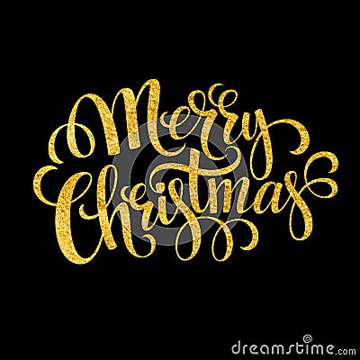 Merry Christmas gold glittering lettering design Vector Illustration