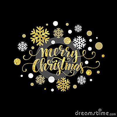 Merry Christmas gold glittering lettering design Vector Illustration