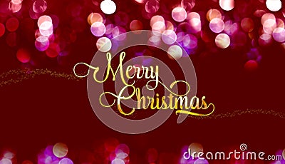 Merry Christmas gold glossy with star on red velvet color bokeh Stock Photo