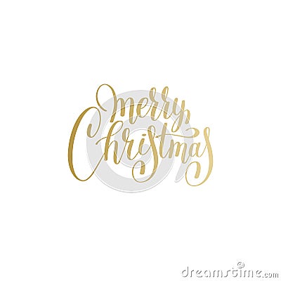 merry christmas gold logo handwritten lettering inscription holiday phrase Vector Illustration