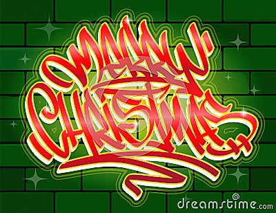 Merry Christmas graffiti style lettering card Vector Illustration