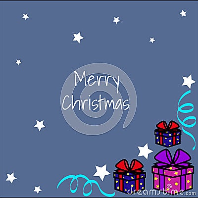 Merry christmas greating card, vector illustration, hand draw, blue background Cartoon Illustration