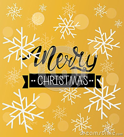 Merry Christmas greeting background. Holiday winter template with snowflakes and bokeh effect. Vector Illustration. Vector Illustration