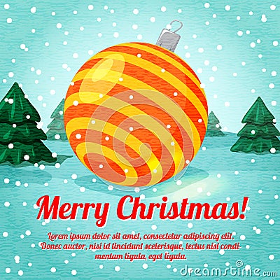 Merry Christmas greeting card with cute ball toy Vector Illustration