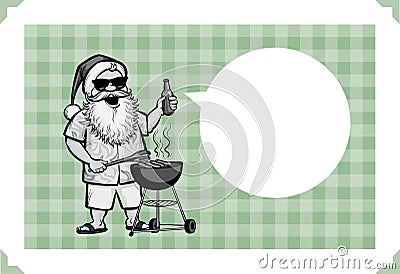 Merry Christmas greeting card with grilling Santa with barbecue Vector Illustration