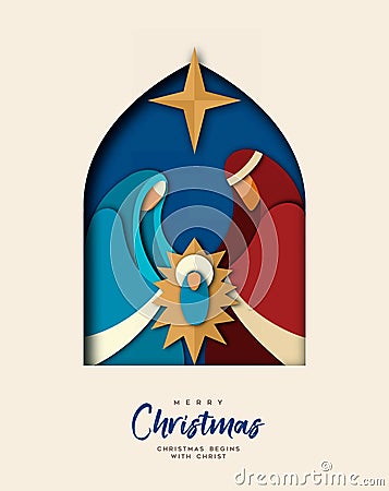 Christmas paper cut card for christian celebration Vector Illustration
