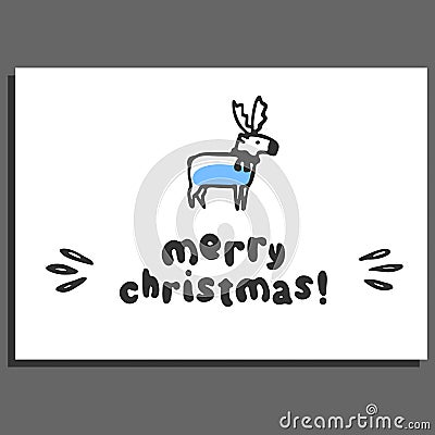 Merry christmas greeting card template with cute cartoon reindeer Vector Illustration