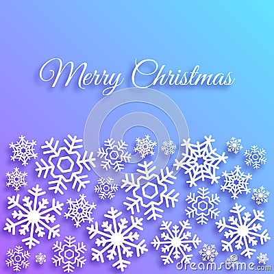 Merry Christmas greeting card with white snowflakes. Xmas vector background template. Elegant poster, flyer, creative Vector Illustration