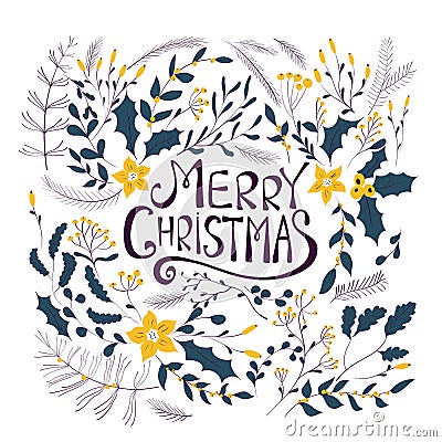 Merry Christmas greeting card. Vector Illustration
