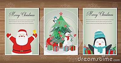 Merry christmas greeting cards collection. Christmas set with Santa and other characters. Vector Vector Illustration