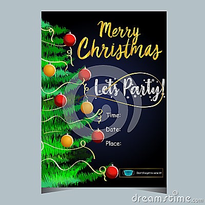 Merry Christmas greeting party invitation and with safety measure tag Vector Illustration