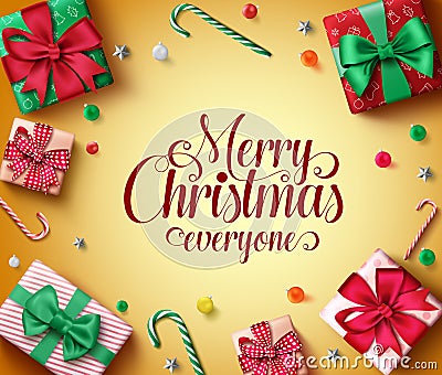 Merry christmas greeting vector banner template. Merry christmas everyone typography text in empty space. Vector Illustration