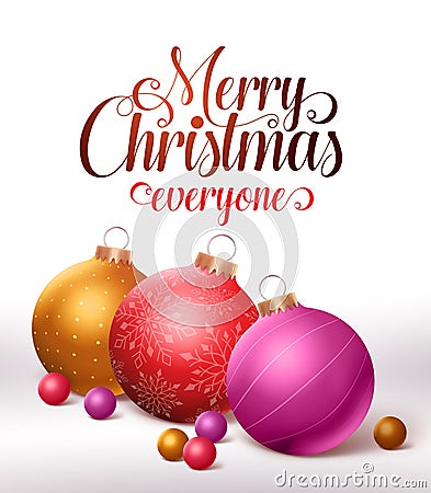 Merry christmas greetings card design with colorful christmas balls Vector Illustration