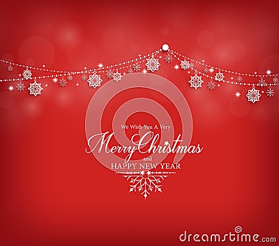 Merry Christmas Greetings Card Design with Snow Flakes Vector Illustration