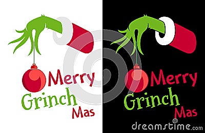 Merry Christmas Grinch Hands With Ornament Vector Illustration