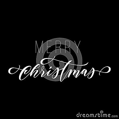 Merry Christmas hand drawn calligraphy modern lettering for greeting card design. Vector festive calligraphic trendy text typograp Vector Illustration