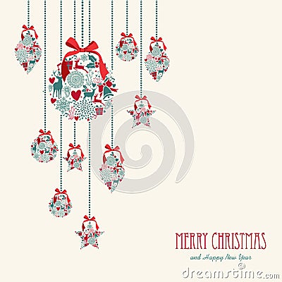 Merry Christmas hanging elements decoration compos Vector Illustration