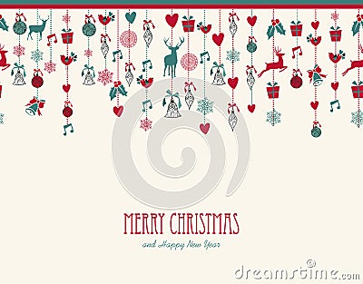 Merry Christmas hanging elements decoration compos Vector Illustration