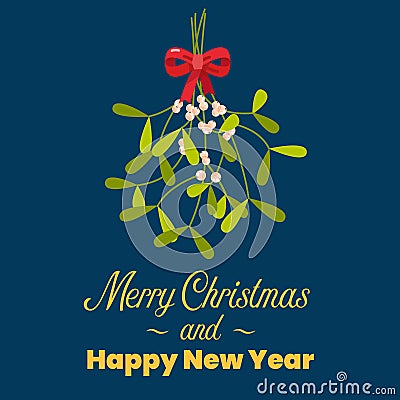 Merry Christmas with hanging mistletoe Vector Illustration