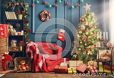 Room decorated for Christmas Stock Photo