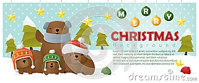 Merry Christmas and Happy New Year background with bear family Vector Illustration