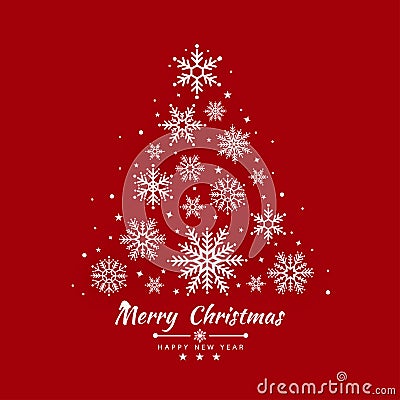 Merry Christmas and Happy New Year background with Christmas tree made of snowflakes. Vector illustration Vector Illustration