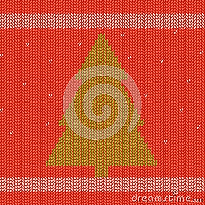 Merry Christmas and happy New year background, Knitted sweater background, red sweater with embroidered Christmas tree., Vector Illustration