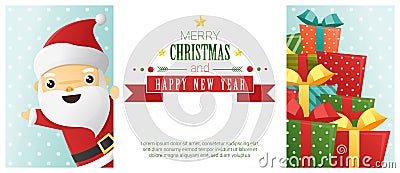 Merry Christmas and Happy New Year background with Santa Claus standing behind billboard Vector Illustration